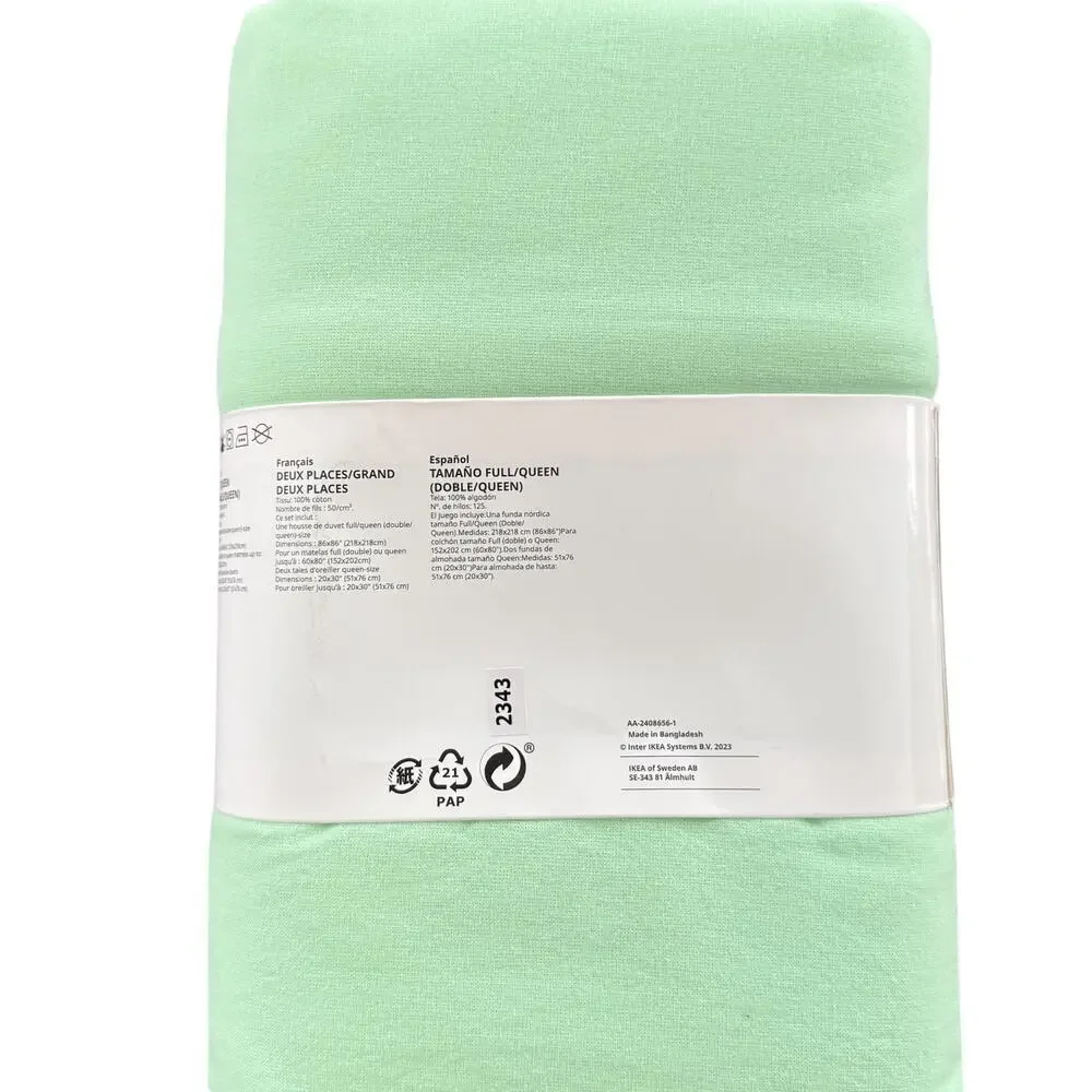 IKEA ANGSLILJA Light Green Double/Queen Duvet Cover & Pillowcases